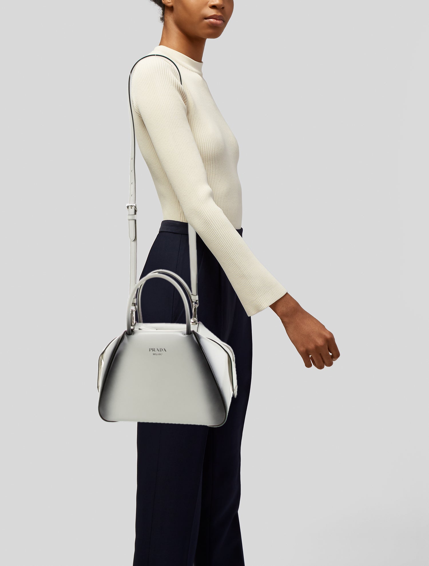 Prada Enameled Metal Triangle Top Handle Bag